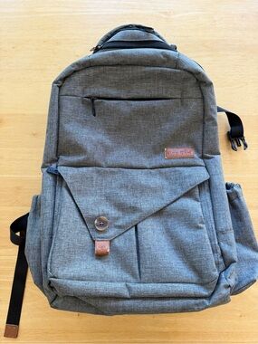 Gray Travel Diaper/Baby Backpack with Front Flap Pocket